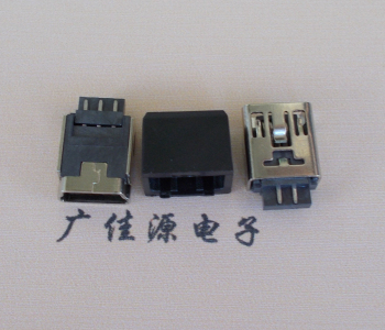 长安镇MINI USB 5Pin接口 带护套焊线母座 B型180度铜壳